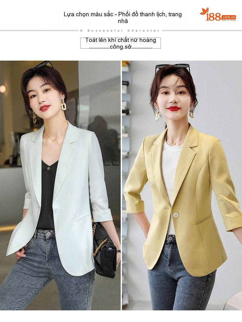 Áo Khoác Blazer Nữ Tay Lỡ Dáng Ngắn Phong Cách Hàn Quốc Màu Trắng, Vàng chi tiết 5