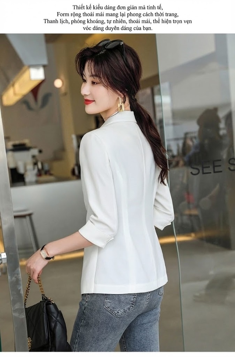 Áo Khoác Blazer Nữ Tay Lỡ Dáng Ngắn Phong Cách Hàn Quốc Màu Trắng, Vàng chi tiết 9
