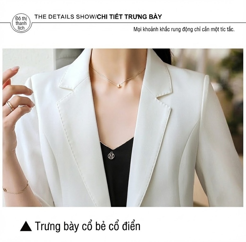 Áo Khoác Blazer Nữ Tay Lỡ Dáng Ngắn Phong Cách Hàn Quốc Màu Trắng, Vàng chi tiết 15