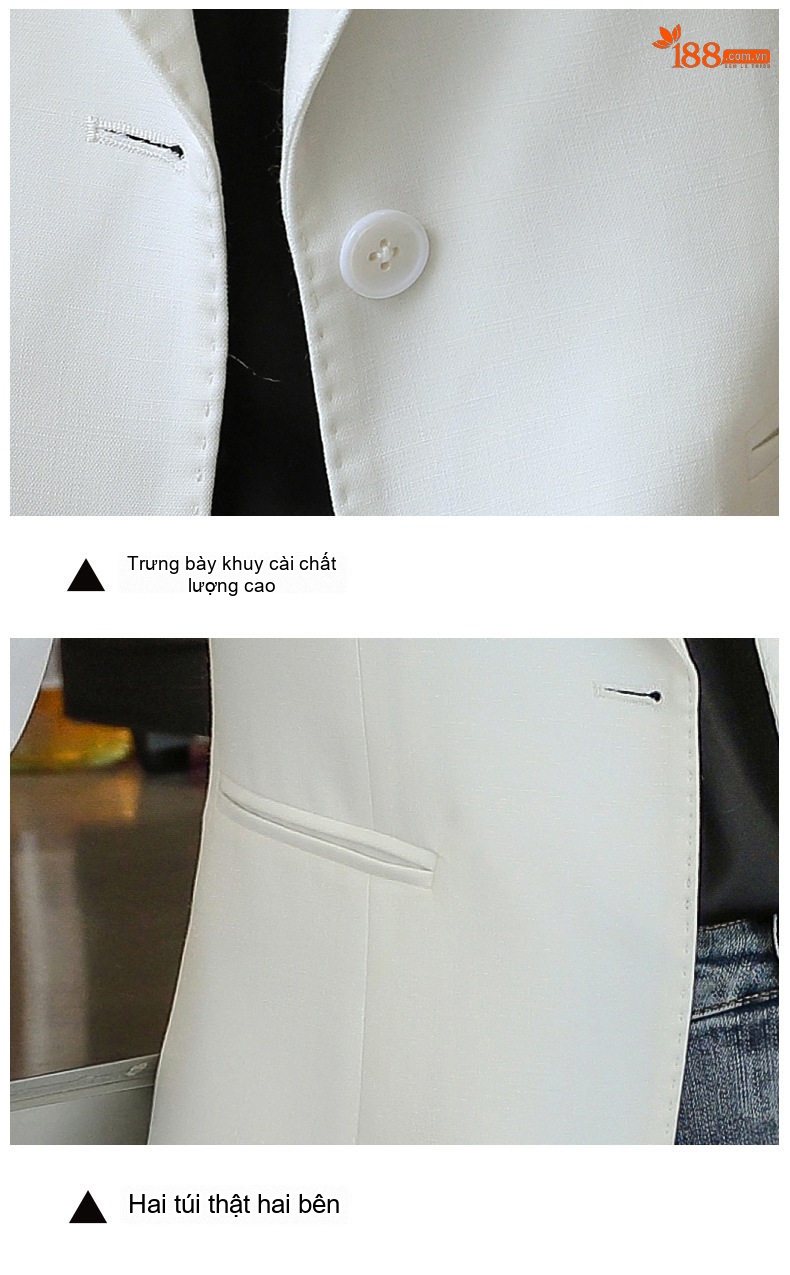 Áo Khoác Blazer Nữ Tay Lỡ Dáng Ngắn Phong Cách Hàn Quốc Màu Trắng, Vàng chi tiết 16