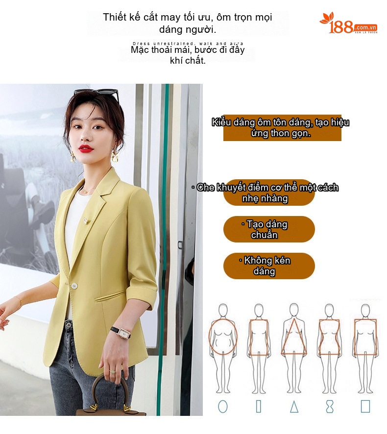 Áo Khoác Blazer Nữ Tay Lỡ Dáng Ngắn Phong Cách Hàn Quốc Màu Trắng, Vàng chi tiết 3