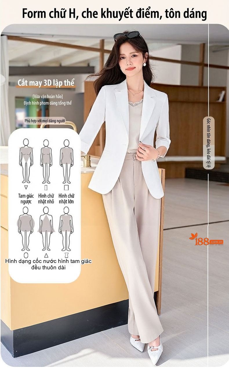 Áo Khoác Blazer Nữ Tay Lỡ Dáng Ôm Phong Cách Hàn Quốc Màu Trắng, Hồng, Kem, Xanh Nhạt chi tiết 6