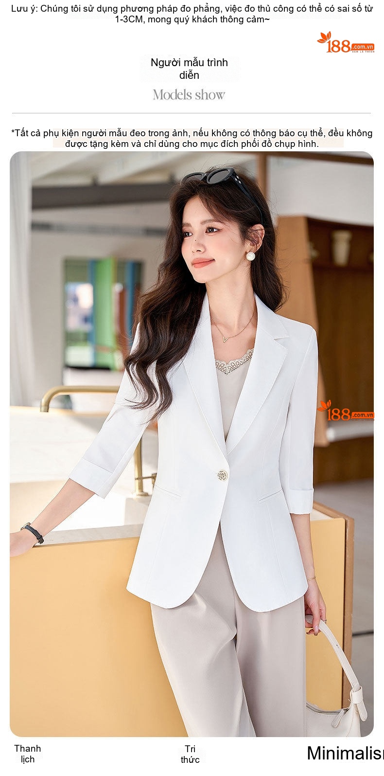 Áo Khoác Blazer Nữ Tay Lỡ Dáng Ôm Phong Cách Hàn Quốc Màu Trắng, Hồng, Kem, Xanh Nhạt chi tiết 9