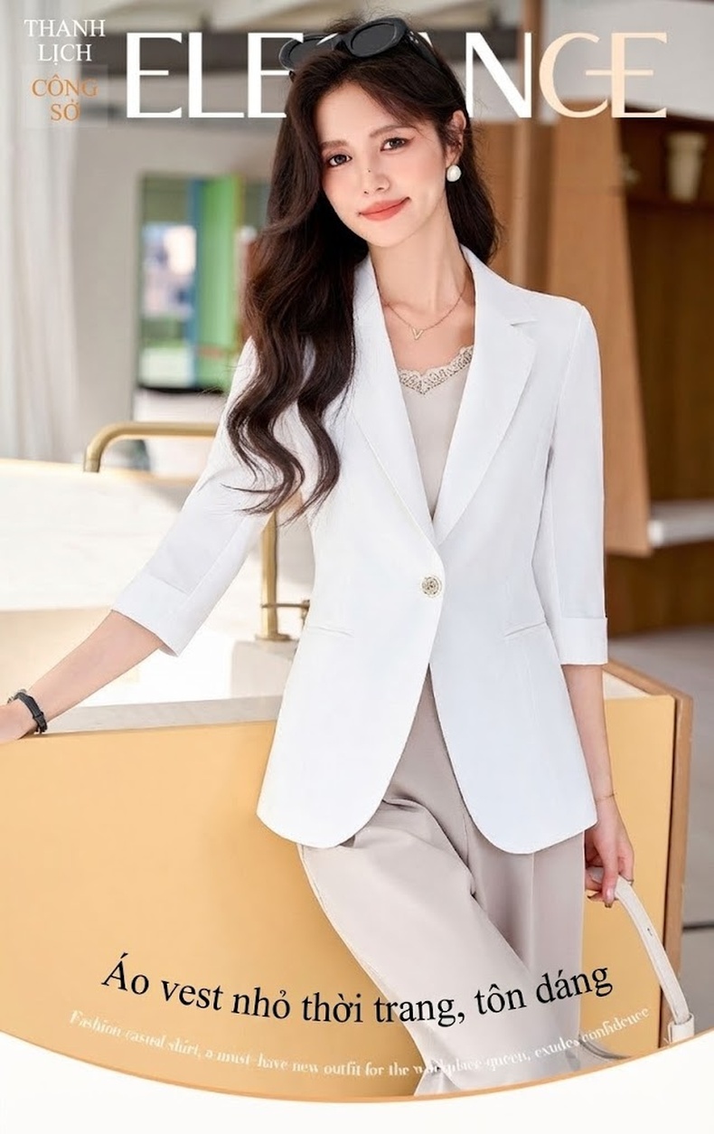Áo Khoác Blazer Nữ Tay Lỡ Dáng Ôm Phong Cách Hàn Quốc Màu Trắng, Hồng, Kem, Xanh Nhạt chi tiết 2