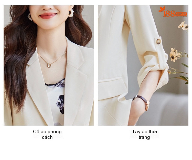Áo Khoác Blazer Nữ Tay Lỡ Phong Cách Hàn Quốc Màu Xanh Nhạt, Kem, Đen chi tiết 5