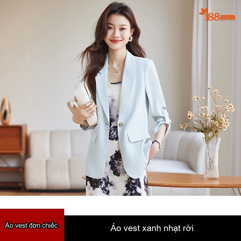 Áo Khoác Blazer Nữ Tay Lỡ Phong Cách Hàn Quốc Màu Xanh Nhạt, Kem, Đen