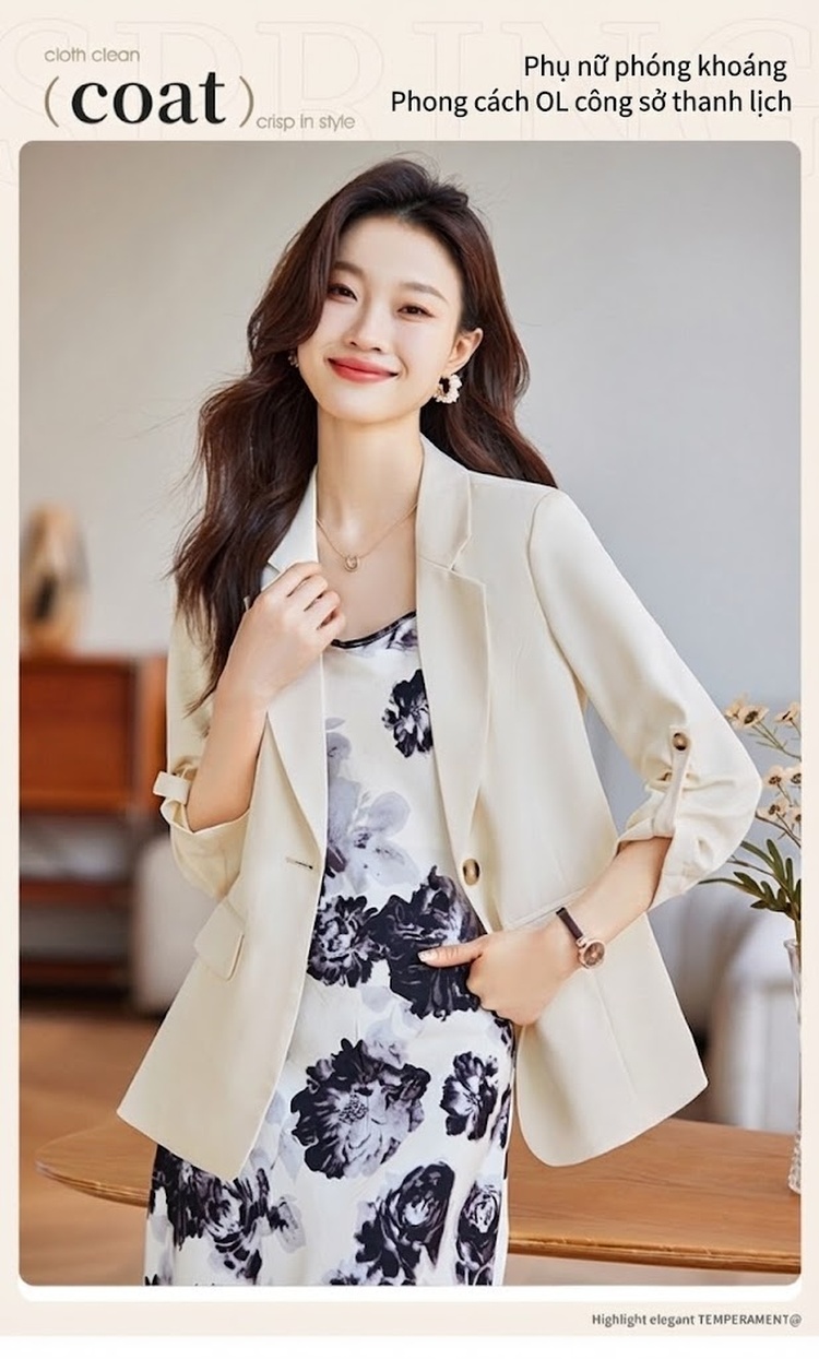 Áo Khoác Blazer Nữ Tay Lỡ Phong Cách Hàn Quốc Màu Xanh Nhạt, Kem, Đen chi tiết 2