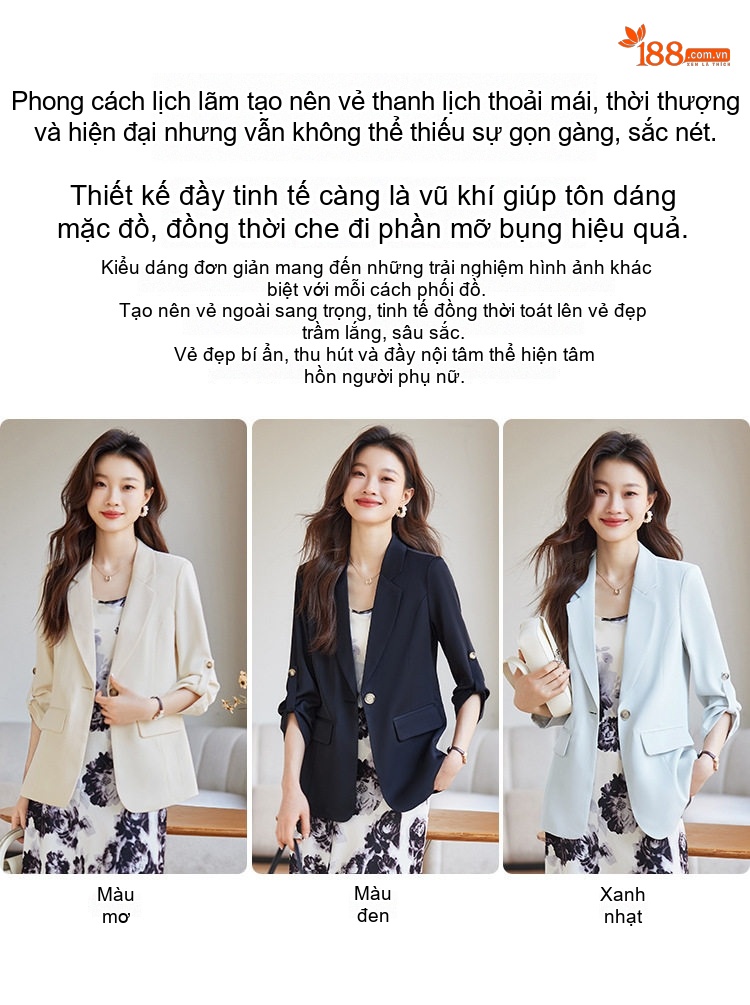 Áo Khoác Blazer Nữ Tay Lỡ Phong Cách Hàn Quốc Màu Xanh Nhạt, Kem, Đen chi tiết 3