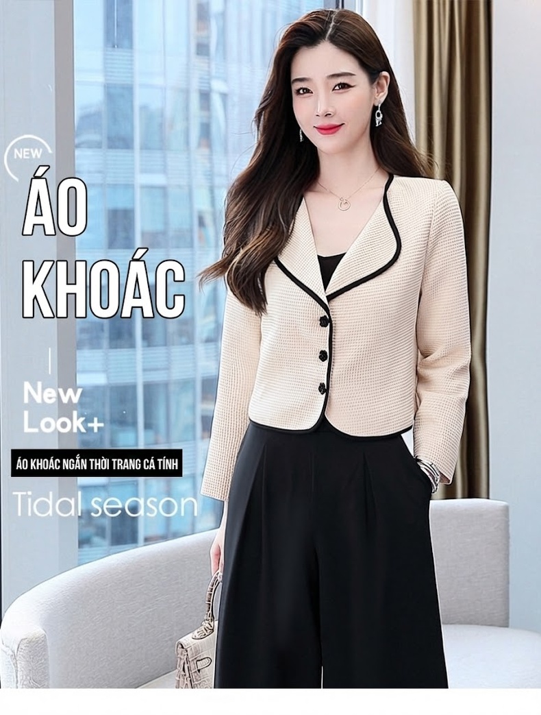 Áo Khoác Blazer Nữ Thu Đông Thiết Kế Thanh Lịch Tôn Dáng Màu Be, Đen chi tiết 1