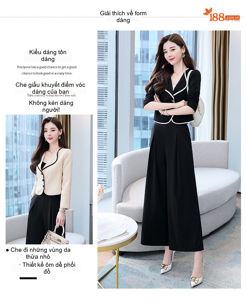 Áo Khoác Blazer Nữ Thu Đông Thiết Kế Thanh Lịch Tôn Dáng Màu Be, Đen chi tiết 3