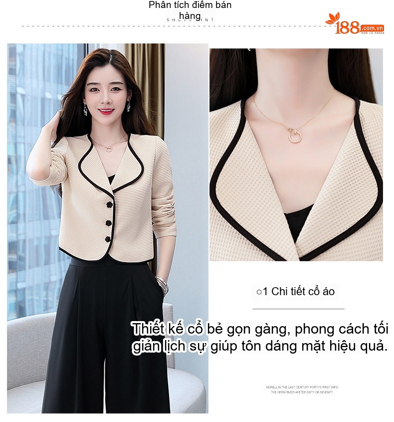 Áo Khoác Blazer Nữ Thu Đông Thiết Kế Thanh Lịch Tôn Dáng Màu Be, Đen chi tiết 4