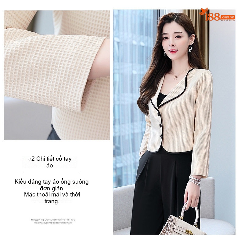 Áo Khoác Blazer Nữ Thu Đông Thiết Kế Thanh Lịch Tôn Dáng Màu Be, Đen chi tiết 5