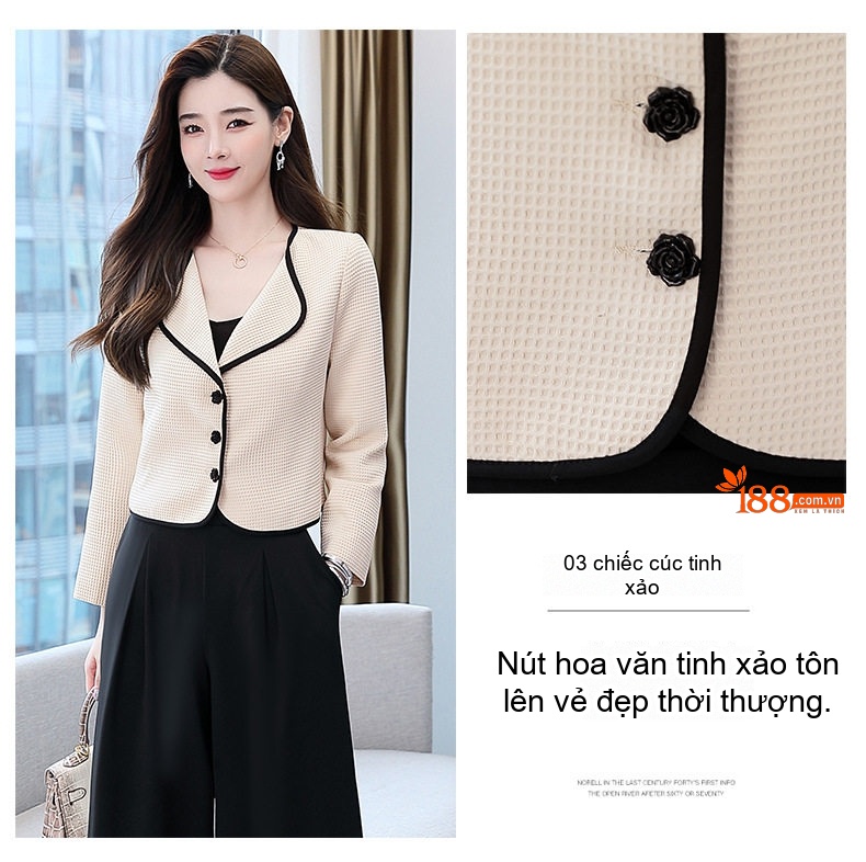 Áo Khoác Blazer Nữ Thu Đông Thiết Kế Thanh Lịch Tôn Dáng Màu Be, Đen chi tiết 6