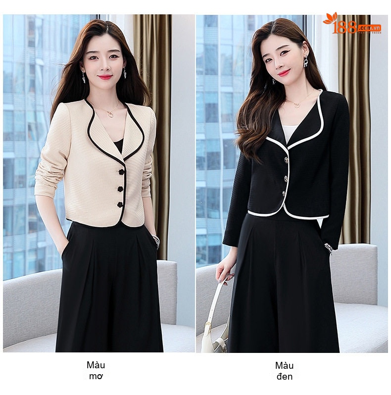 Áo Khoác Blazer Nữ Thu Đông Thiết Kế Thanh Lịch Tôn Dáng Màu Be, Đen chi tiết 8