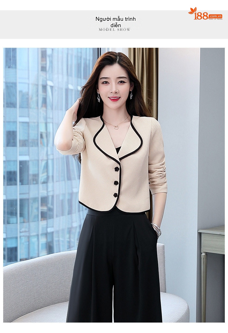 Áo Khoác Blazer Nữ Thu Đông Thiết Kế Thanh Lịch Tôn Dáng Màu Be, Đen chi tiết 9