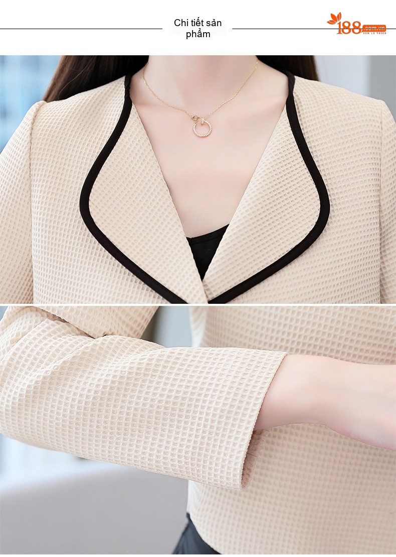 Áo Khoác Blazer Nữ Thu Đông Thiết Kế Thanh Lịch Tôn Dáng Màu Be, Đen chi tiết 23