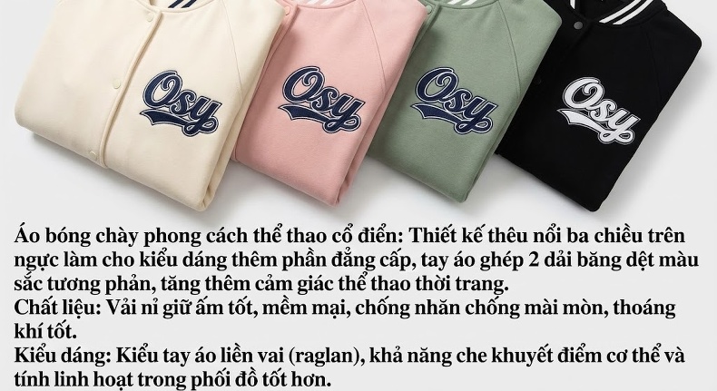 Áo Khoác Bomber Dáng Rộng Unisex Phong Cách Hàn Quốc Màu Trắng Kem, Đen, Xanh Mint, Hồng chi tiết 6