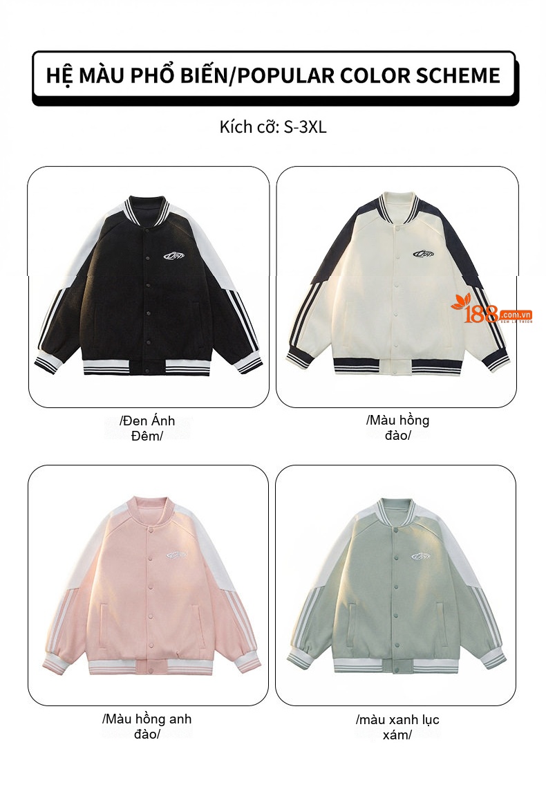 Áo Khoác Bomber Dáng Rộng Unisex Phong Cách Hàn Quốc Màu Trắng Kem, Đen, Xanh Mint, Hồng chi tiết 7