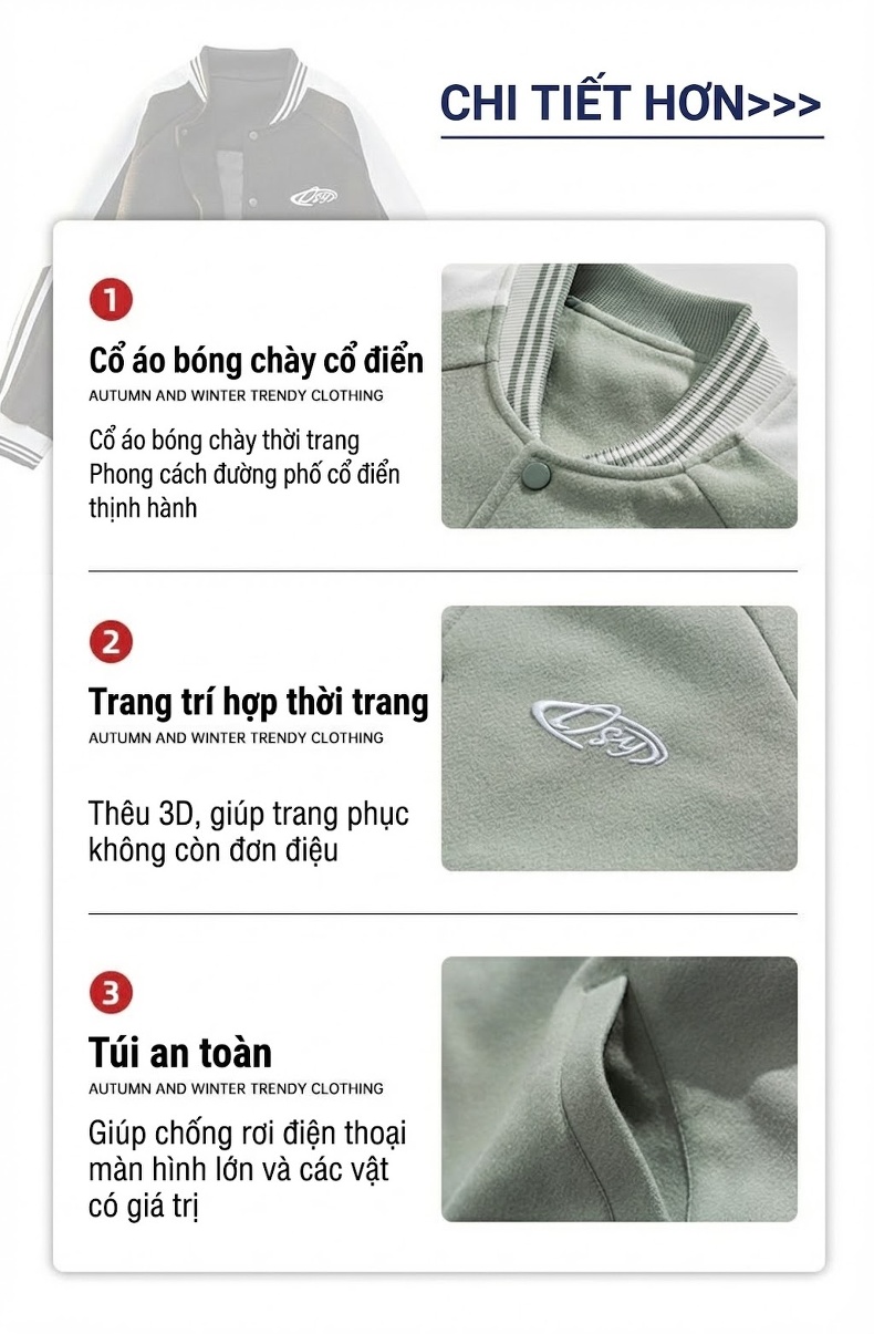 Áo Khoác Bomber Dáng Rộng Unisex Phong Cách Hàn Quốc Màu Trắng Kem, Đen, Xanh Mint, Hồng chi tiết 9