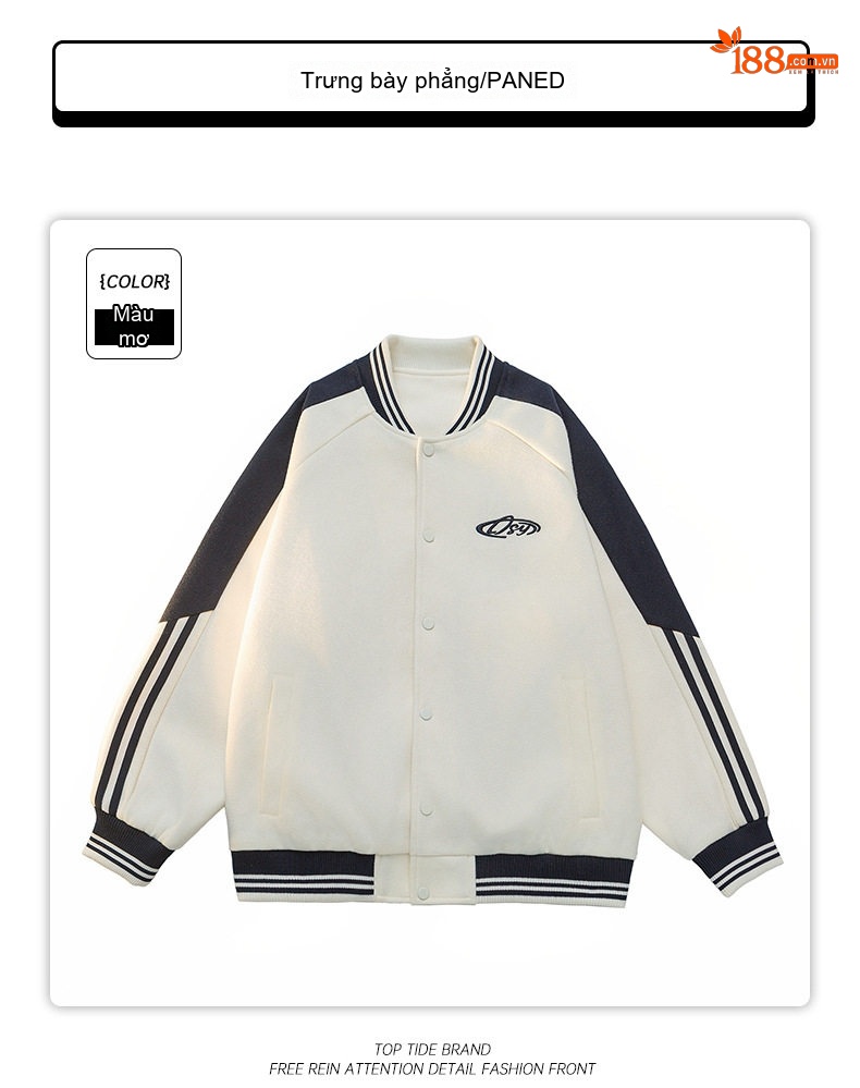 Áo Khoác Bomber Dáng Rộng Unisex Phong Cách Hàn Quốc Màu Trắng Kem, Đen, Xanh Mint, Hồng chi tiết 10