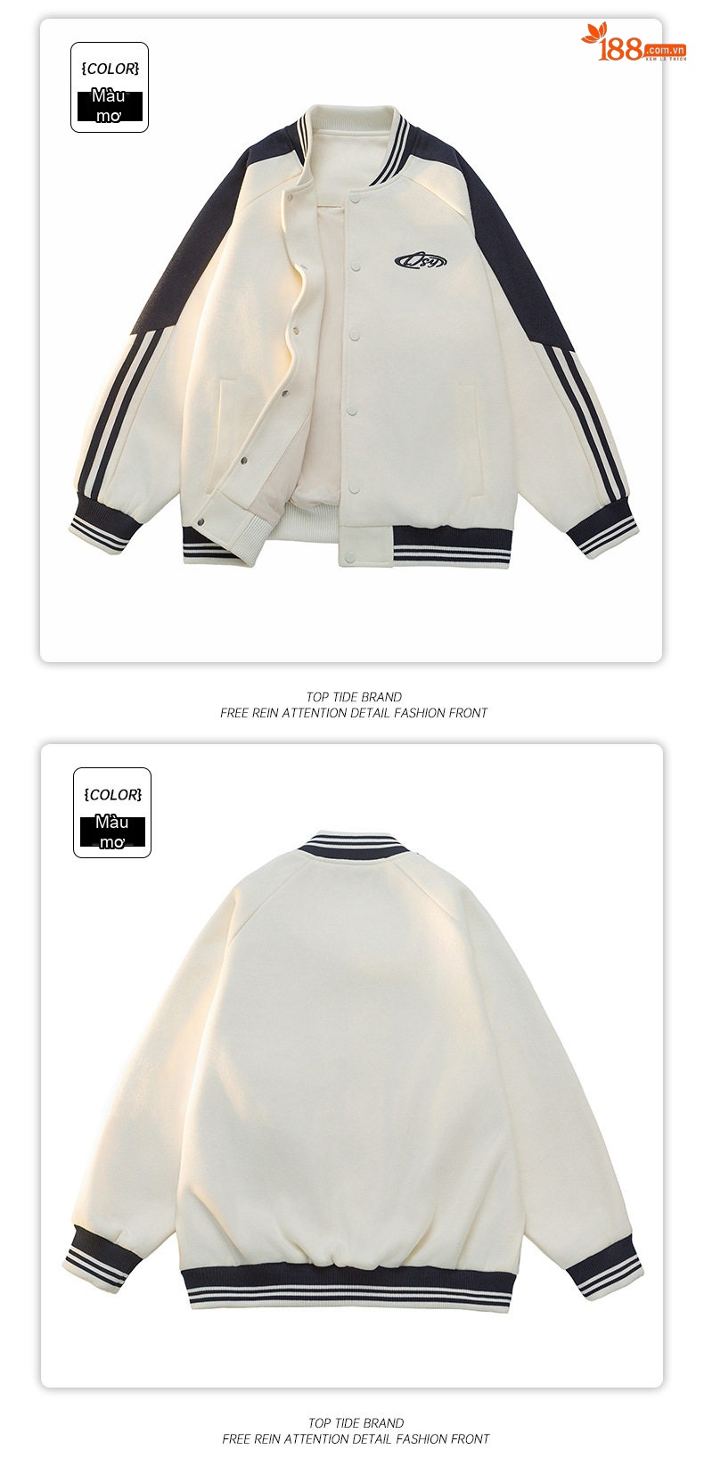 Áo Khoác Bomber Dáng Rộng Unisex Phong Cách Hàn Quốc Màu Trắng Kem, Đen, Xanh Mint, Hồng chi tiết 11