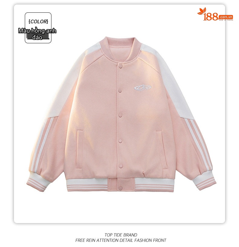 Áo Khoác Bomber Dáng Rộng Unisex Phong Cách Hàn Quốc Màu Trắng Kem, Đen, Xanh Mint, Hồng chi tiết 14