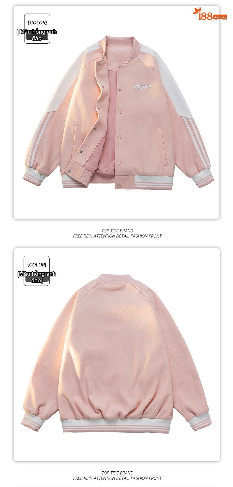 Áo Khoác Bomber Dáng Rộng Unisex Phong Cách Hàn Quốc Màu Trắng Kem, Đen, Xanh Mint, Hồng chi tiết 15