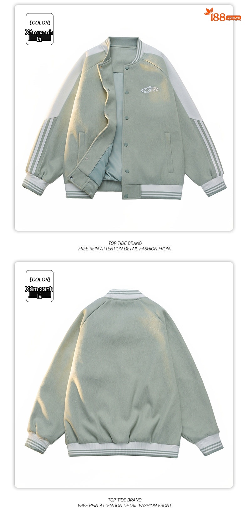 Áo Khoác Bomber Dáng Rộng Unisex Phong Cách Hàn Quốc Màu Trắng Kem, Đen, Xanh Mint, Hồng chi tiết 17