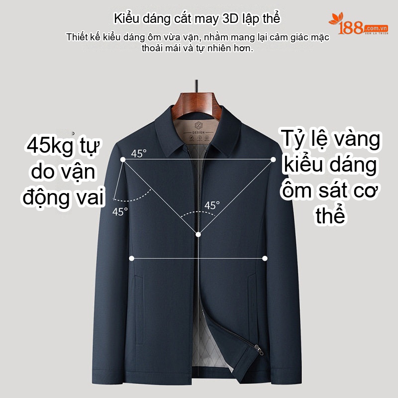 Áo Khoác Bomber Nam Cổ Bẻ Mỏng Nhẹ Phong Cách Doanh Nhân Màu Xanh Navy, Đen