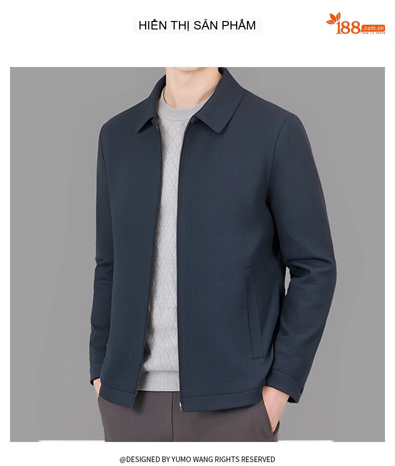 Áo Khoác Bomber Nam Cổ Bẻ Mỏng Nhẹ Phong Cách Doanh Nhân Màu Xanh Navy, Đen chi tiết 9