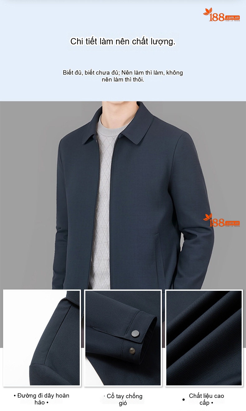 Áo Khoác Bomber Nam Cổ Bẻ Mỏng Nhẹ Phong Cách Doanh Nhân Màu Xanh Navy, Đen chi tiết 2