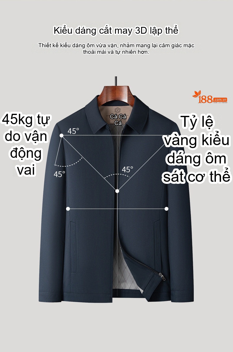 Áo Khoác Bomber Nam Cổ Bẻ Mỏng Nhẹ Phong Cách Doanh Nhân Màu Xanh Navy, Đen chi tiết 5