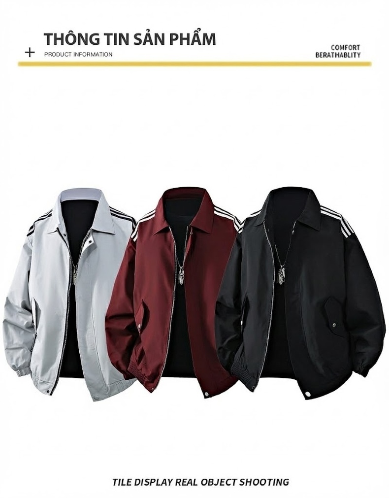Áo Khoác Bomber Nam Cổ Bẻ Tay Bo Chun Phong Cách Quốc Triều Màu Đỏ, Đen, Xám... chi tiết 14