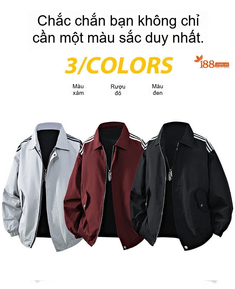 Áo Khoác Bomber Nam Cổ Bẻ Tay Bo Chun Phong Cách Quốc Triều Màu Đỏ, Đen, Xám... chi tiết 3