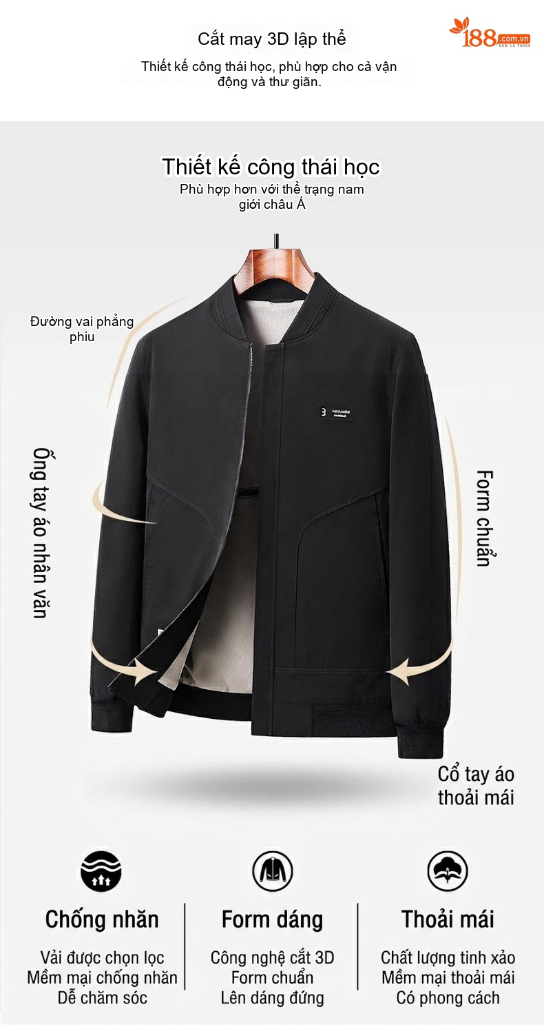Áo khoác bomber nam cổ bóng chày chất liệu nỉ chi tiết 2