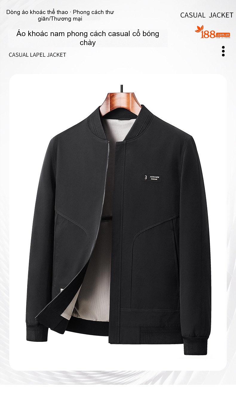 Áo khoác bomber nam cổ bóng chày chất liệu nỉ chi tiết 1
