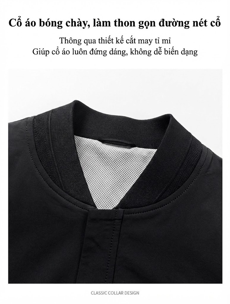 Áo khoác bomber nam cổ bóng chày chất liệu nỉ chi tiết 3