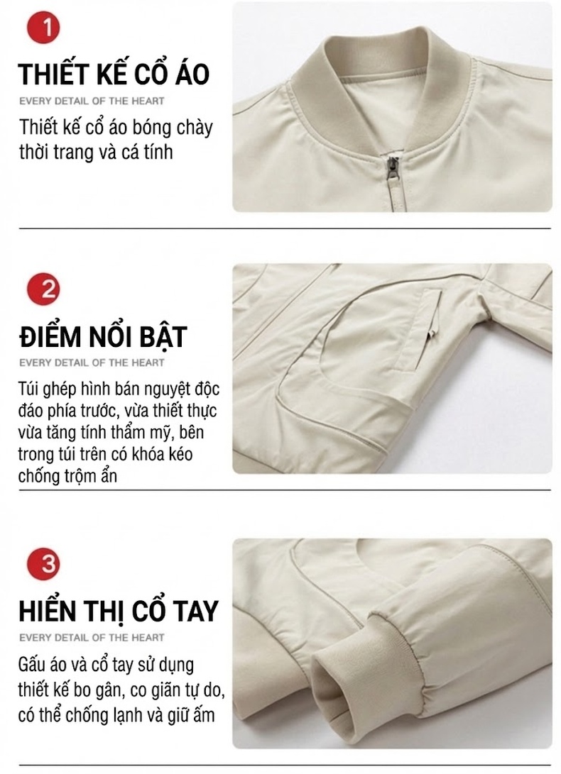 Áo Khoác Bomber Nam Cổ Bóng Chày Dáng Rộng Phong Cách Hong Kong Màu Trắng Kem, Cam, Đen, Tím chi tiết 2