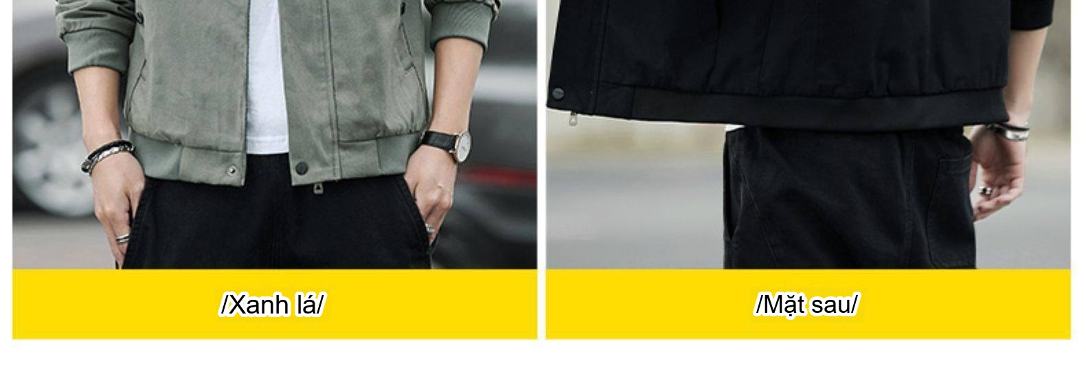 Áo Khoác Bomber Nam Cổ Trụ Dáng Ôm Màu Đen, Xanh Lá, Kem chi tiết 10