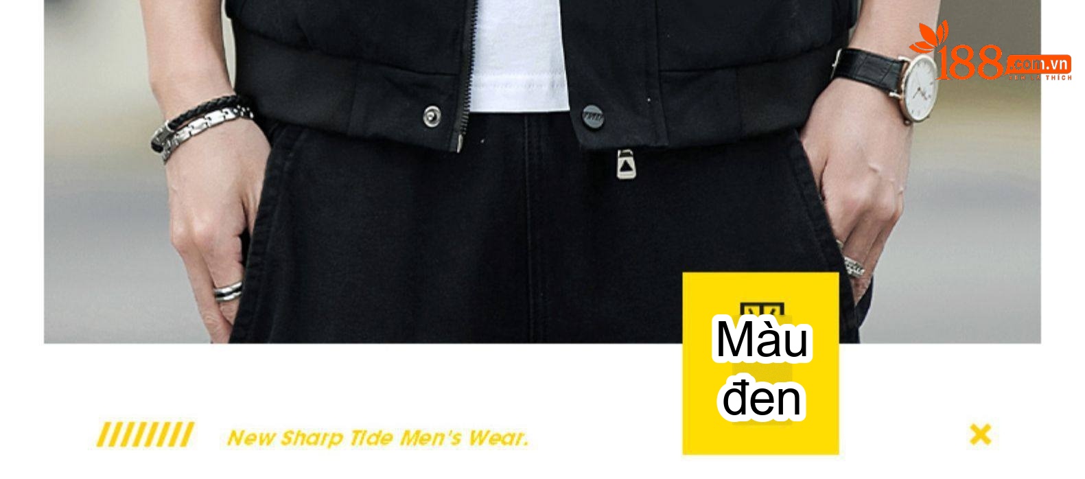 Áo Khoác Bomber Nam Cổ Trụ Dáng Ôm Màu Đen, Xanh Lá, Kem chi tiết 12