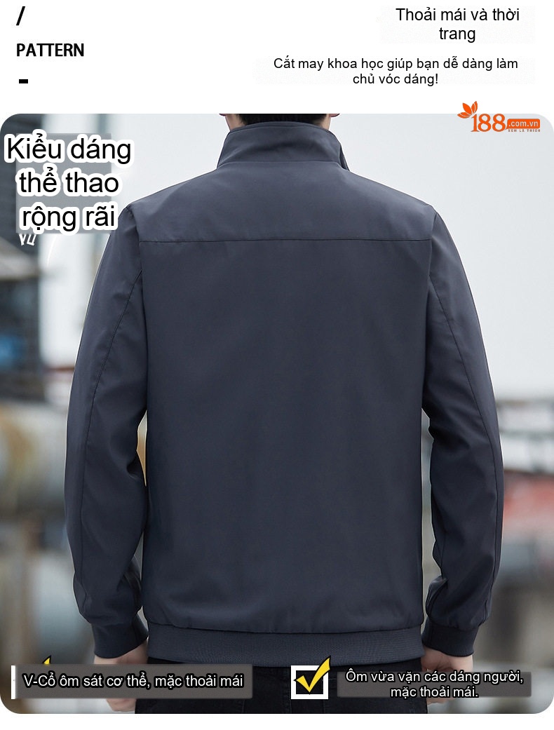 Áo Khoác Bomber Nam Cổ Trụ Dáng Ôm Màu Đen, Xanh Lá, Kem chi tiết 28