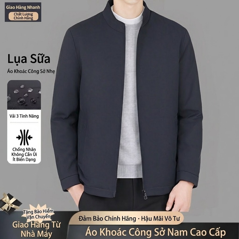Áo Khoác Bomber Nam Cổ Trụ Dáng Ôm Vừa Vặn Màu Xanh Navy