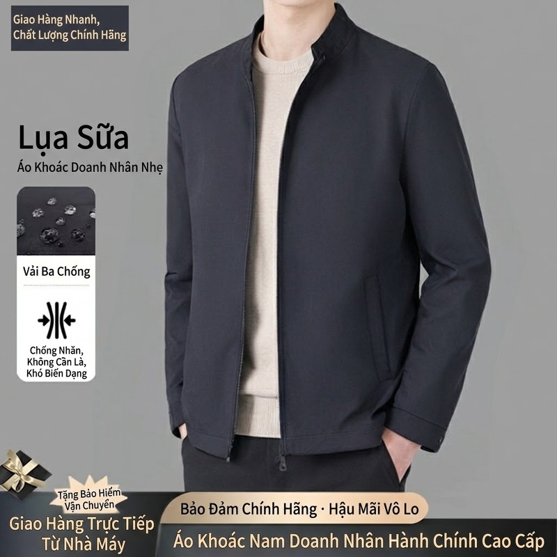 Áo Khoác Bomber Nam Cổ Trụ Dáng Ôm Vừa Vặn Màu Xanh Navy