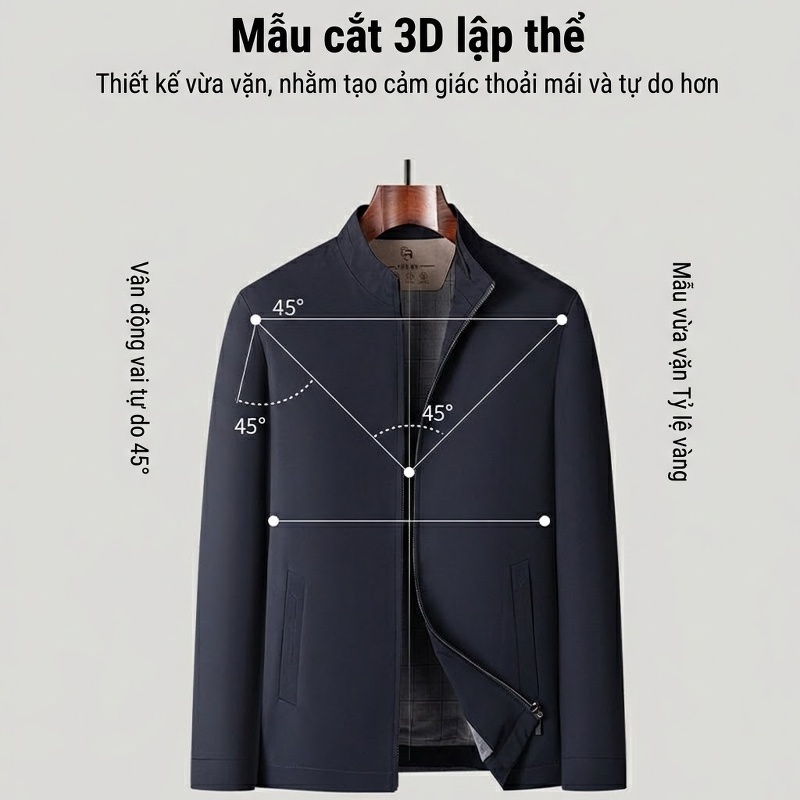 Áo Khoác Bomber Nam Cổ Trụ Dáng Ôm Vừa Vặn Màu Xanh Navy