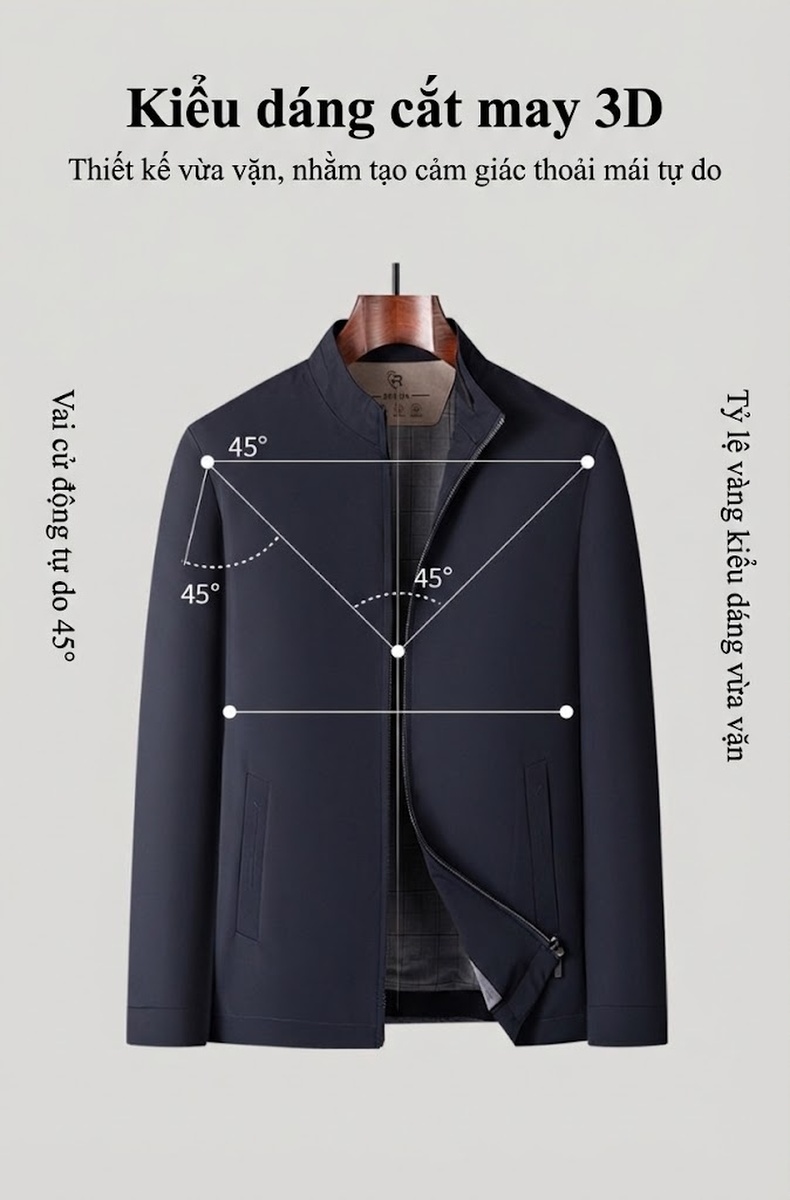 Áo Khoác Bomber Nam Cổ Trụ Dáng Ôm Vừa Vặn Màu Xanh Navy chi tiết 5