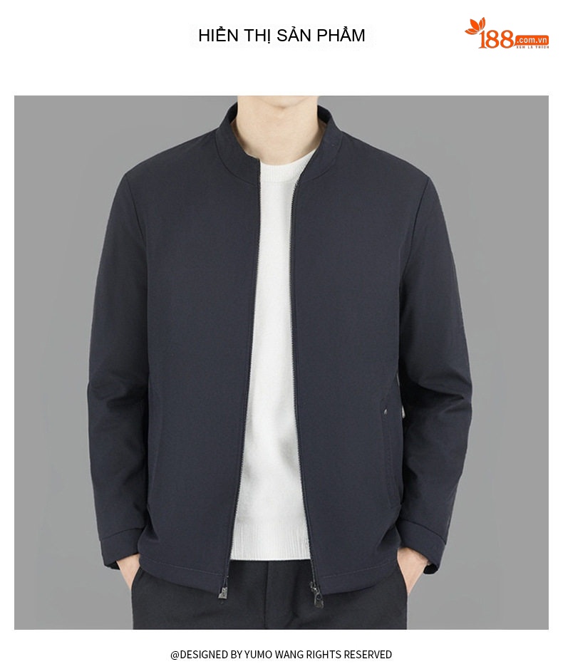 Áo Khoác Bomber Nam Cổ Trụ Dáng Ôm Vừa Vặn Màu Xanh Navy chi tiết 9