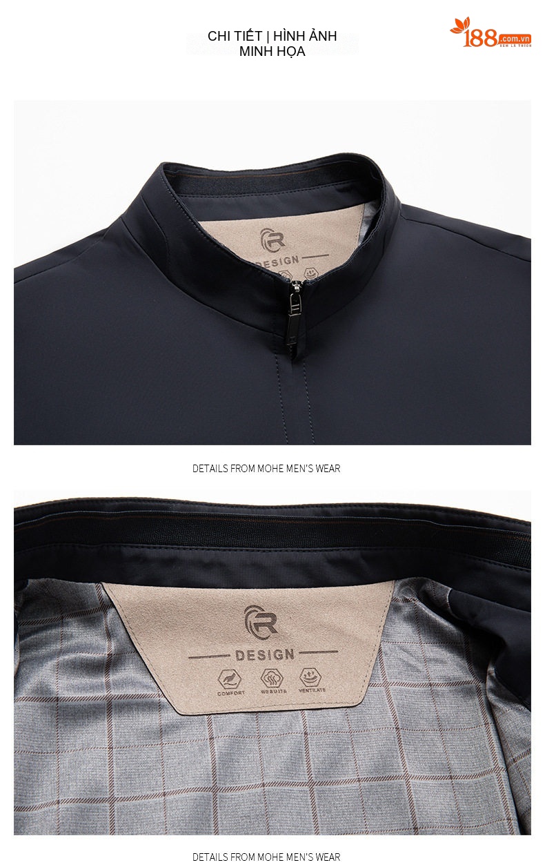 Áo Khoác Bomber Nam Cổ Trụ Dáng Ôm Vừa Vặn Màu Xanh Navy chi tiết 14