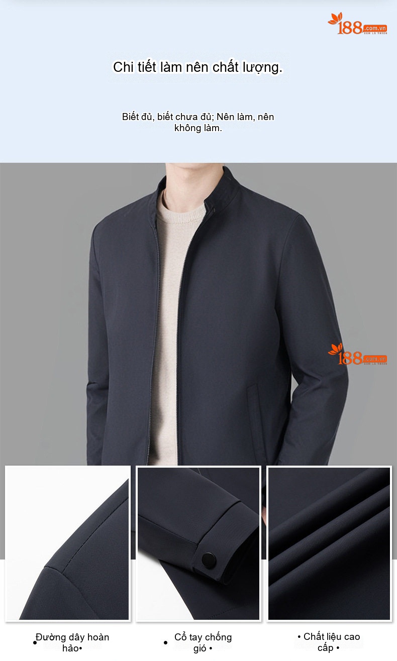 Áo Khoác Bomber Nam Cổ Trụ Dáng Ôm Vừa Vặn Màu Xanh Navy chi tiết 2