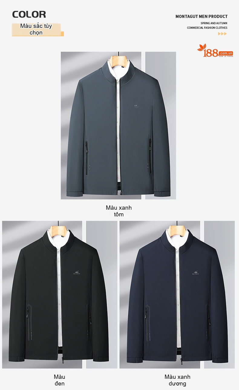 Áo Khoác Bomber Nam Cổ Trụ Dáng Ôm Vừa Vặn Phong Cách Doanh Nhân Màu Xám, Xanh Navy, Đen chi tiết 9