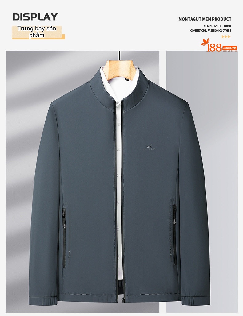 Áo Khoác Bomber Nam Cổ Trụ Dáng Ôm Vừa Vặn Phong Cách Doanh Nhân Màu Xám, Xanh Navy, Đen chi tiết 10